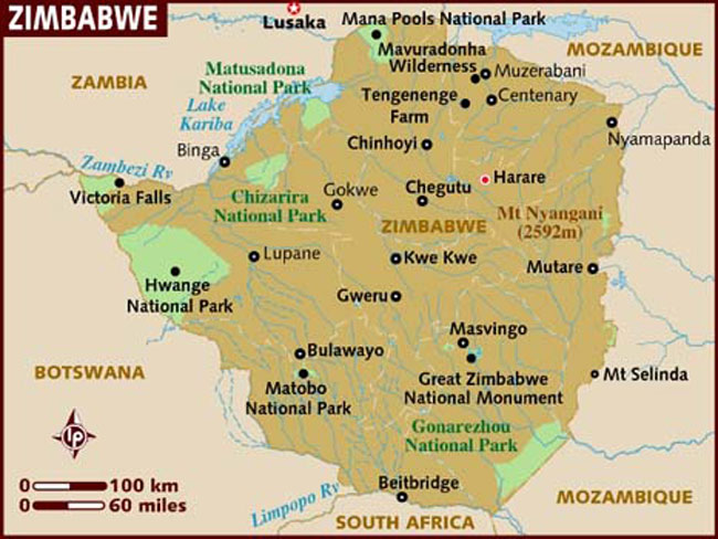map of zimbabwe and surrounding countries