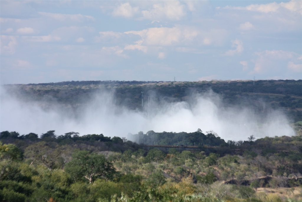 View of the Victoria Falls Bridge and spray of the Falls from the property