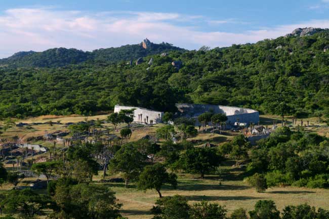 View from the Kings Hilltop Complex looking down at the great enclosure where his first wife lived.