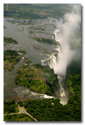 Aerial view of the Victoria Falls in green season