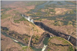 Aerial view of the Victoria Falls in low water season