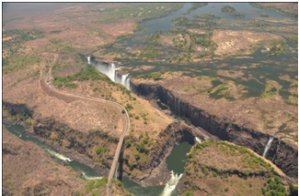 Aerial view of the Victoria Falls in low water season