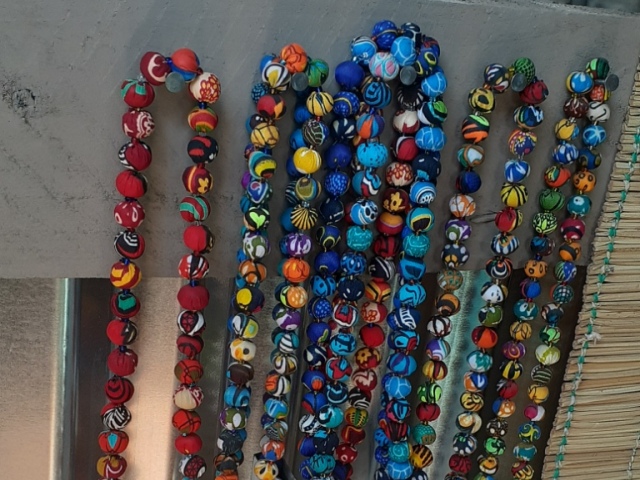 Necklaces handmade by women in Victoria Falls, found at Dusty Road township experience, Chinotimba, Victoria Falls, Zimbabwe