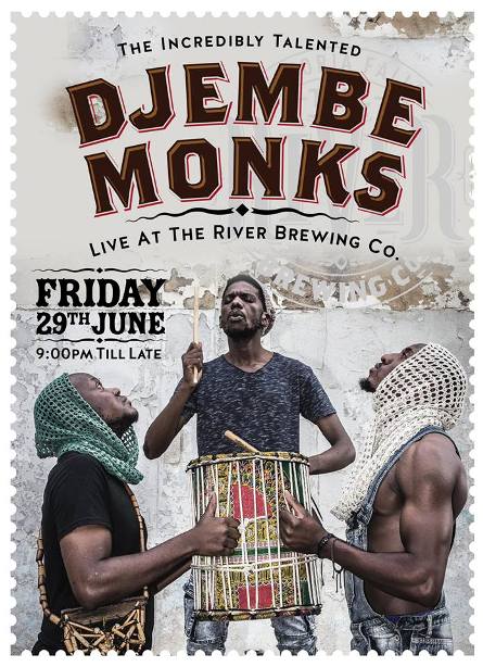 Djembe Monks play at the River Brewing Co in Victoria Falls in June 2018. Victoria Falls entertainment, Zimbabwe