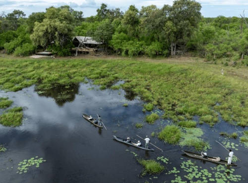 Aerial view of MmaTsebe Tented Camp, Khwai, Botswana