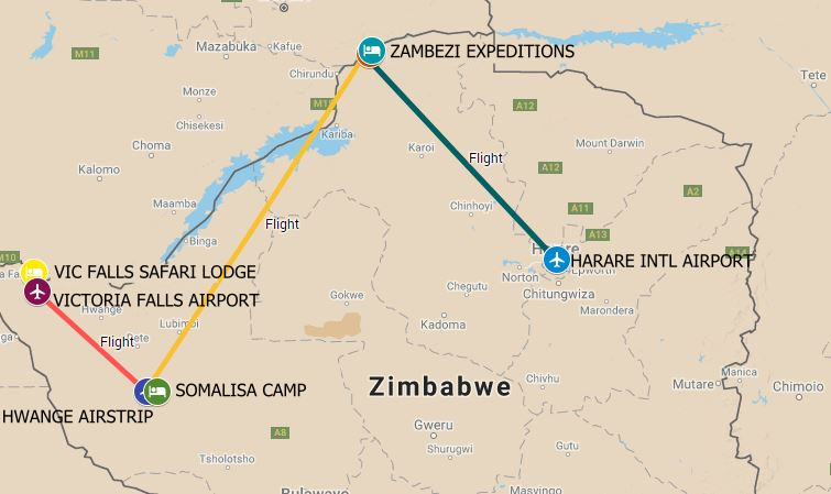 Three of Zimbabwe’s best loved destinations Victoria Falls, Hwange National Park and Mana Pools in one exciting safari.
