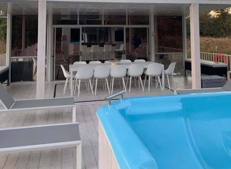 Meremaid houseboat top deck with plunge pool, loungers and dining area - Binga, Lake Kariba, Zimbabwe