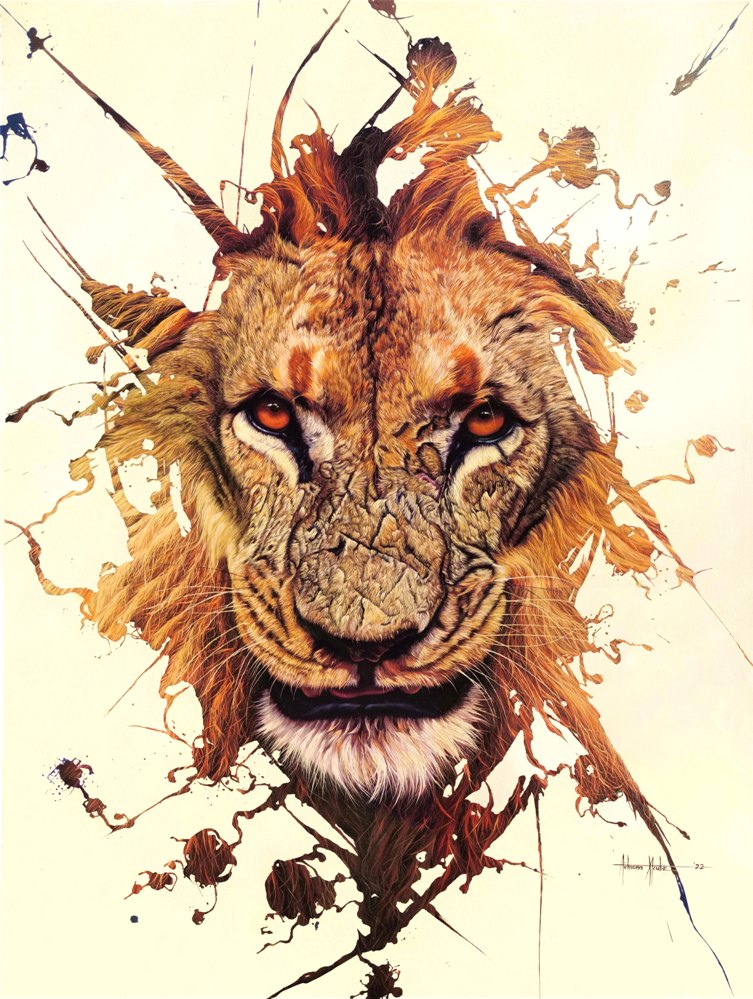 Tichaona Ncube's RETALIATON, oil and acrylics on canvas, 150x120cm - Victoria Falla artist in Zimbabwe