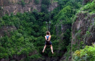 Zipline across the Zambezi River gorge in Victoria Falls, Zimbabwe
