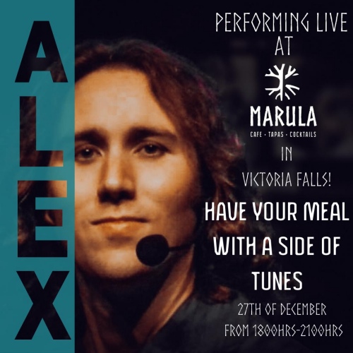 Alex performs live at Marula Cafe in December 2024 in Victoria Falls, Zimbabwe