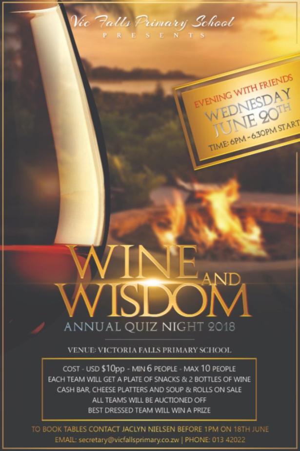 Annual Wine and Wisdom quiz night in Victoria Falls, Zimbabwe