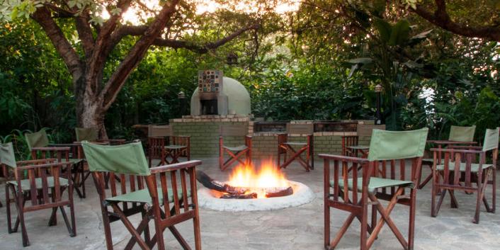 The fire pit, boma area, pizza oven