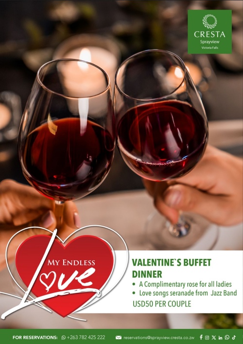 Valentine's Dinner at Cresta Sprayview Hotel in Victoria Falls, Zimbabwe