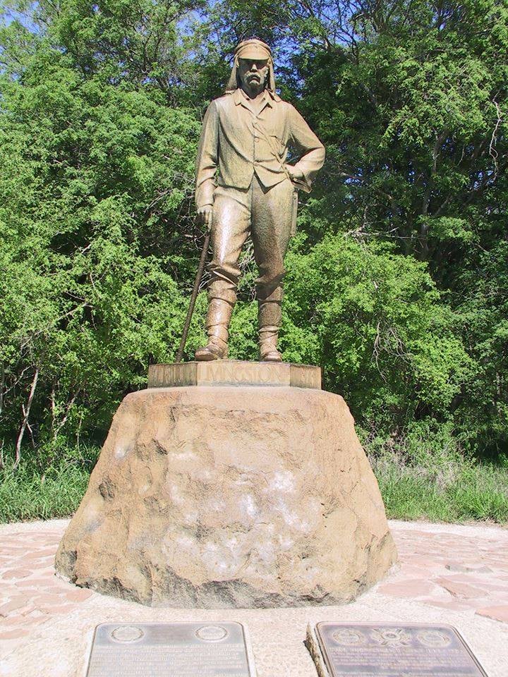 The statue of David Livingstone at the Victoria Falls in Zimbabwe