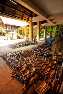Hand crafted wooden carvings at Elephant's Walk Mall, Victoria Falls