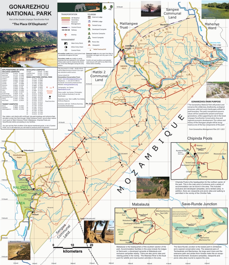 Map of Gonarezhou National Park in Zimbabwe