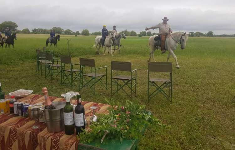 Bush picnic during a horse safari in Hwange National Park, Zimbabwe