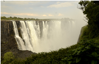 View of the Victoria Falls main falls during low water season