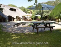 The pool area at Bayete Guest Lodge in Victoria Falls in Zimbabwe