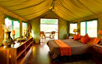Inside one of the luxurious tents at Bomani Tented Lodge in Hwange National Park, Zimbabwe
