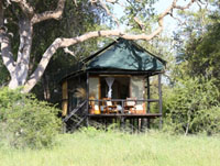 The exterior of one of the tents at Bomani Lodge in Hwange National Park, Zimbabwe