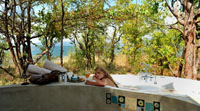 Bush bath with a view at Changa Safari Camp, Lake Kariba