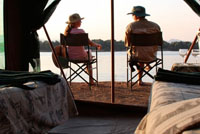 Multi-day Canoe safari along the Zambezi River, camping along the river in Mana Pools, Zimbabwe