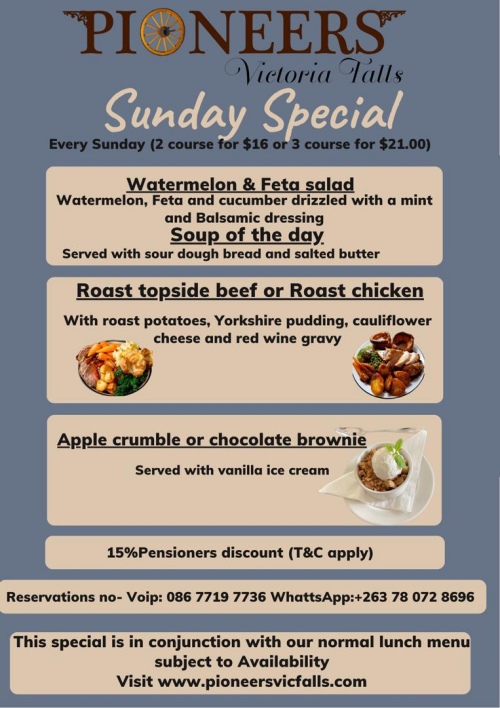 Sunday Roast at Pioneers Lodge in Victoria Falls, Zimbabwe