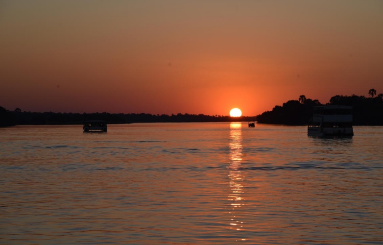 Sunset on the Zambezi River on a cruise in Victoria Falls, Zimbabwe