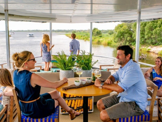 Luxurious setting aboard the Riversong boat on the Zambezi River - Victoria Falls, Zimbabwe