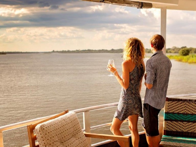 Taking in the scenery on the Zambezi River aboard the Riversong boat in Victoria Falls, Zimbabwe