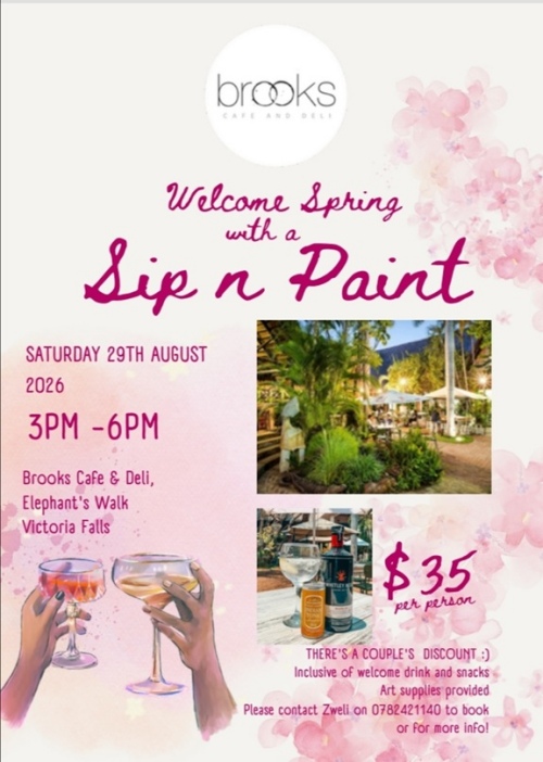 Brookes Cafe hosts a Sip n Paint event at their location at Elephant's Walk Mall, in Victoria Falls, Zimbabwe