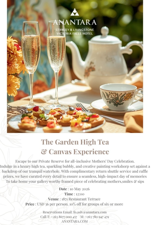 Stanley and Livingstone Hotel hosts a Mother's Day event in May 2026 in Victoria Falls, Zimbabwe