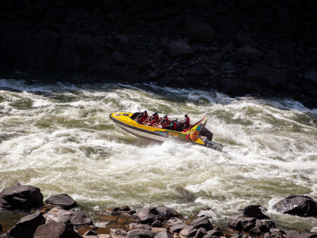 Adventure jet boat below the Victoria Falls - trip starts in Victoria Falls, Zimbabwe