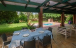 Outdoor dining with garden views