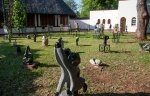 Stone scultures set in a garden