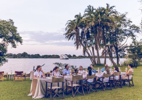 Zambezi River front dining experience near Victoria Falls, Zimbabwe