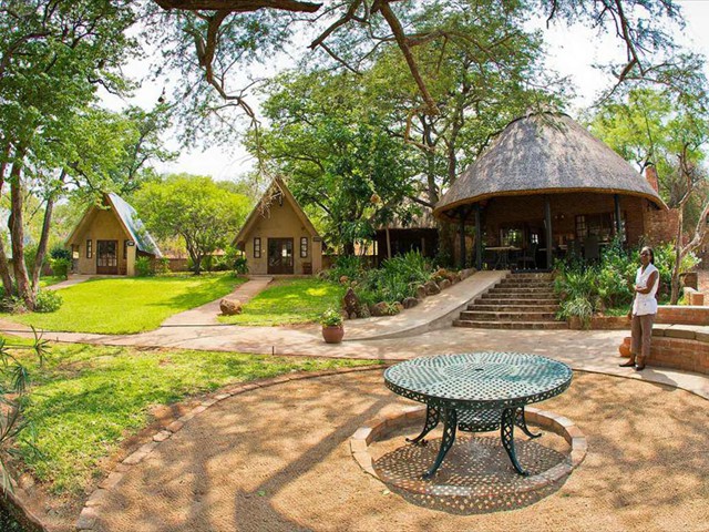 The firepit, chalets and main lodge