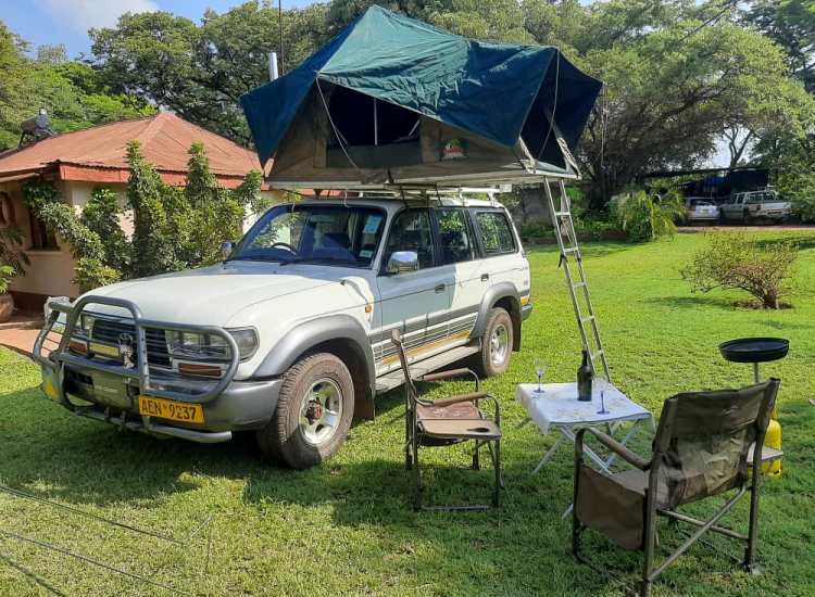 Rental vehicle with rooftop tent hired out by Victoria Falls 4x4 Rentals in Zimbabwe