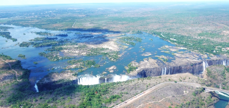 Victoria Falls at the start of the rainy season with very slight increase in water flow