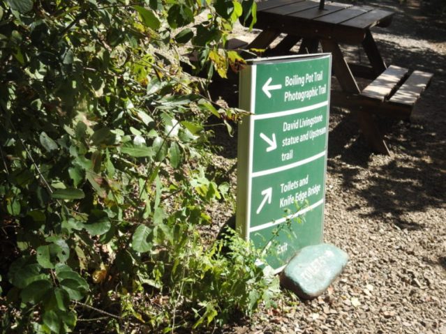 Sign showing directions of viewpoints in Zambia side of Victoria Falls