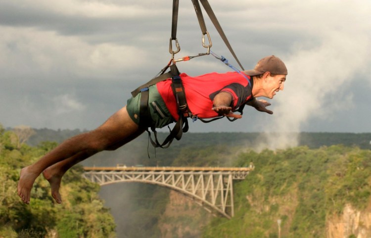 Victoria Falls Flying Fox adrenaline activity over the Zambezi River gorge - Zimbabwe