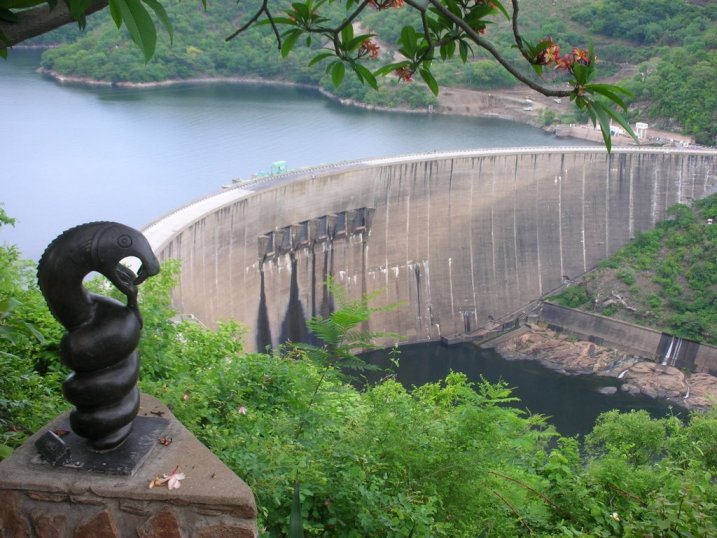 The dam wall in the east