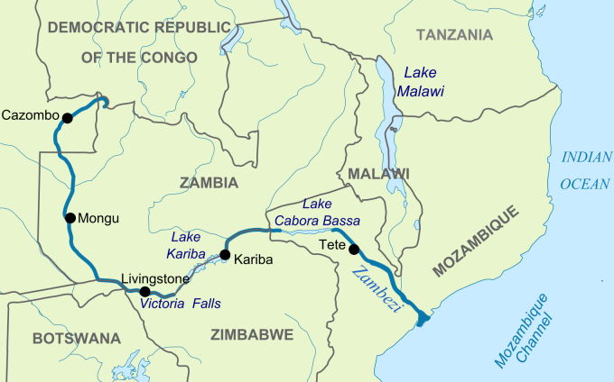Lunghezza del Fiume Zambesi, dalla sorgente al delta