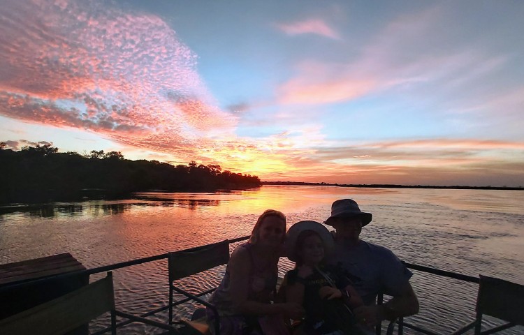 Sunset cruise on the Zambezi River above the Victoria Falls, from Zimbabwe