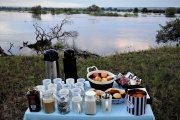 Breakfast by the Zambezi river, Victoria Falls, Zimbabwe