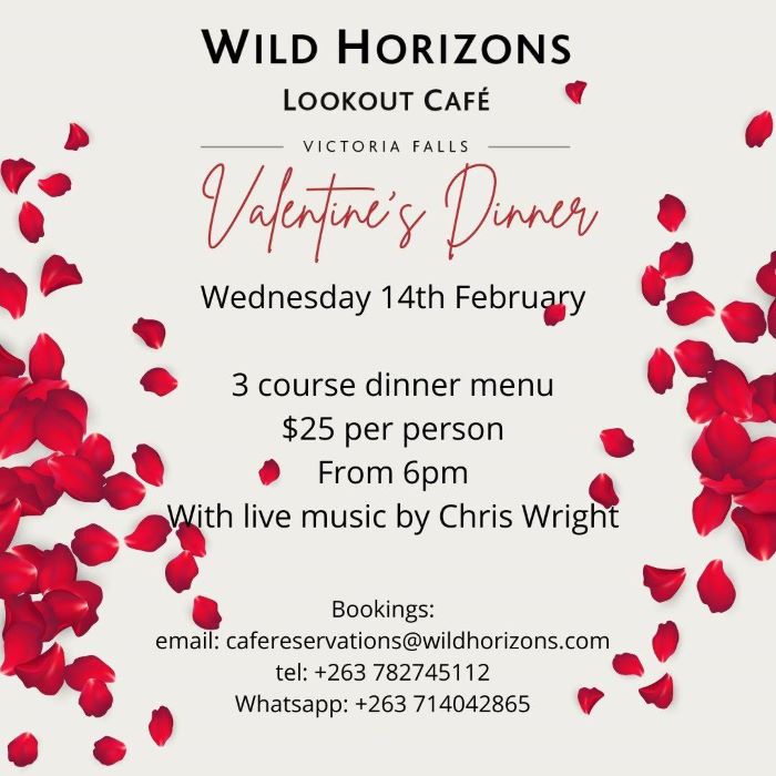 Valentines Dinner at the Lookout Cafe in Victoria Falls, Zimbabwe