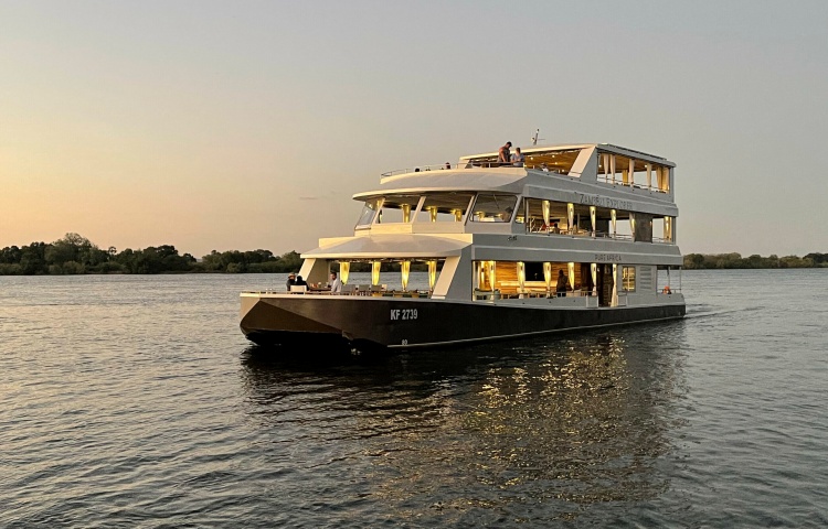 The Zambezi Explorer on the mighty Zambezi River, upstream from the Victoria Falls, Zimbabwe