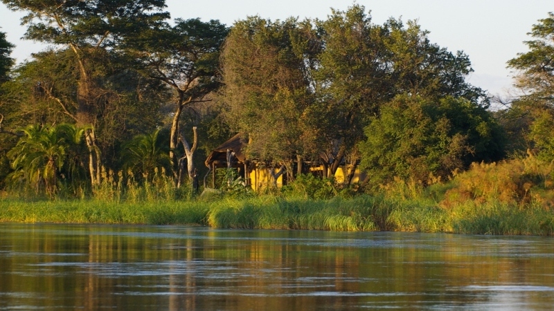 Lodge seen from the Zambezi River Lodge for sale in Zambia, seen from the Zambezi River