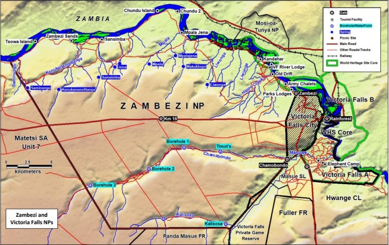 The Zambezi National Park located in Zimbabwe, upstream from the Victoria Falls